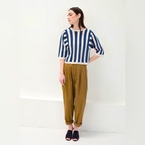 Micaela Greg • Navy & Cream Reverse Stripe Sweater Top • Size M
